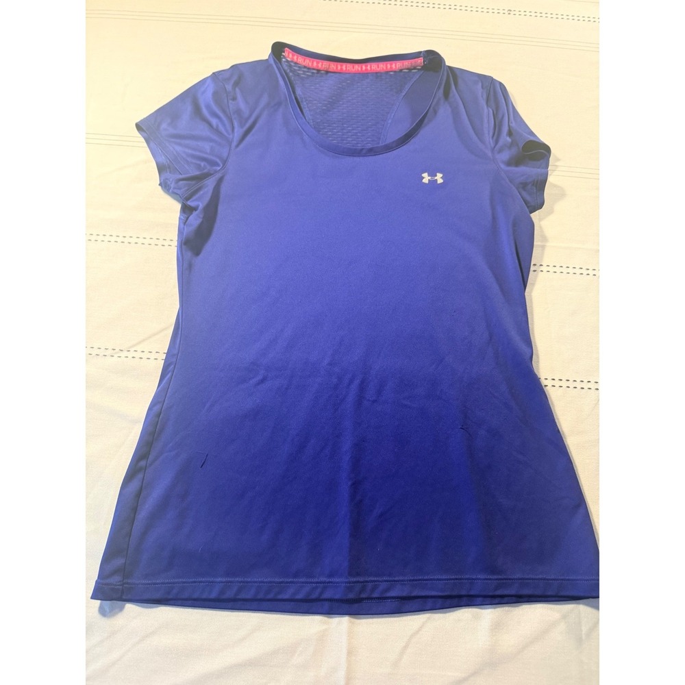 Under Armour Womens HeatGear Running Shirt Blue Mesh Back Short Sleeve Top